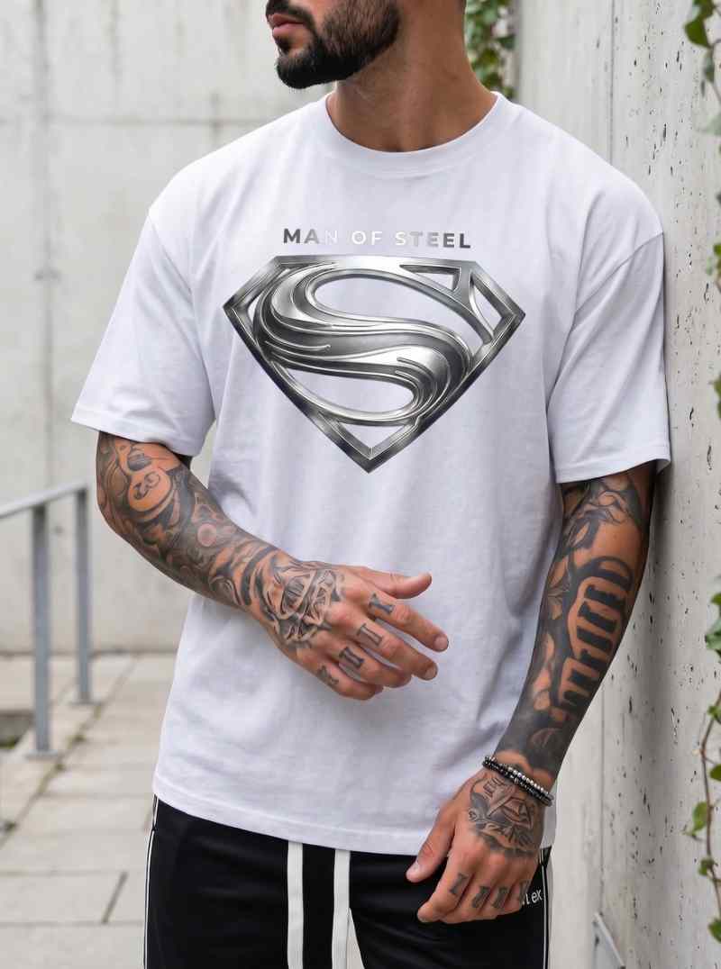 Iconic Metal Crest: Man of Steel Heritage Graphic Tee